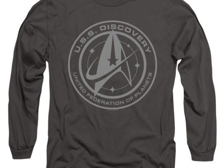 STAR TREK DISCOVERY : DISCOVERY CREST L\S ADULT T SHIRT 18\1 Charcoal 2X For Sale