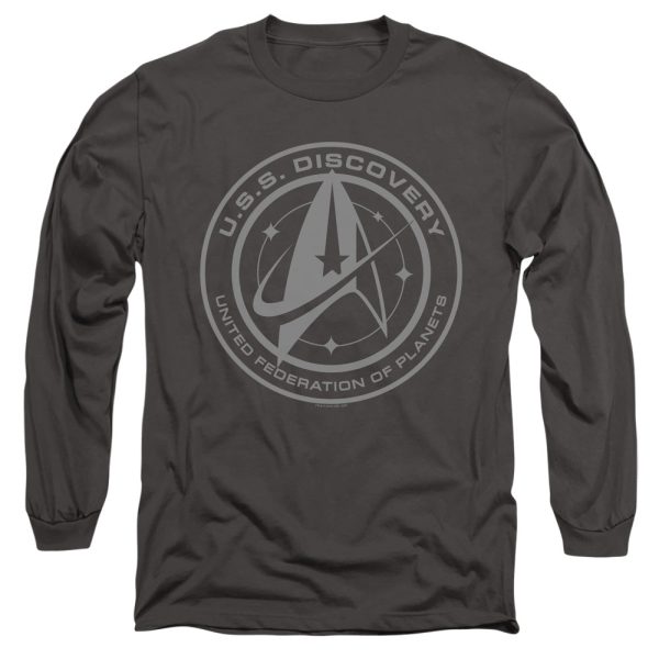 STAR TREK DISCOVERY : DISCOVERY CREST L\S ADULT T SHIRT 18\1 Charcoal SM For Cheap