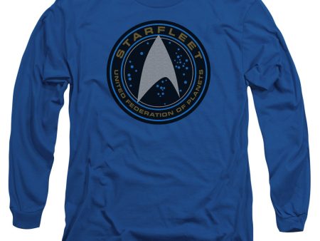 STAR TREK BEYOND : STARFLEET PATCH L\S ADULT T SHIRT 18\1 Royal Blue SM Fashion