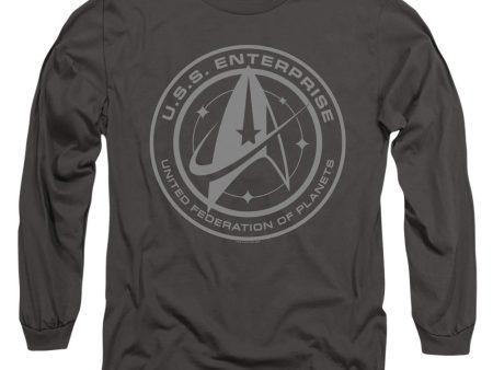 STAR TREK DISCOVERY : ENTERPRISE CREST L\S ADULT T SHIRT 18\1 Charcoal 3X Discount