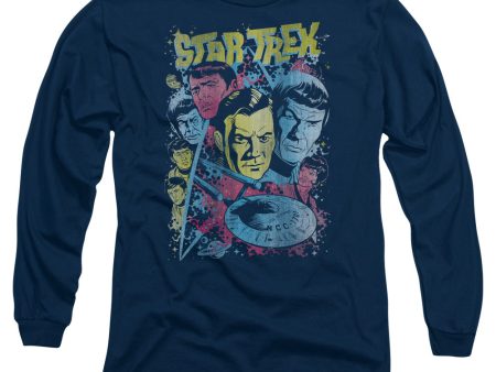 STAR TREK : CLASSIC CREW ILLUSTRATED L\S ADULT T SHIRT 18\1 NAVY 2X For Discount