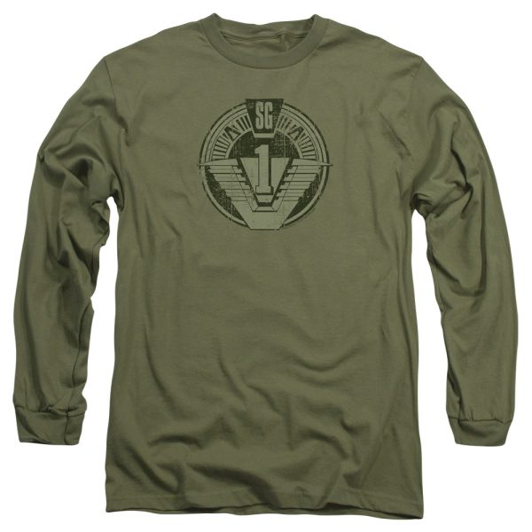 STARGATE SG1 : SG1 DISTRESSED L\S ADULT T SHIRT 18\1 Military Green LG Sale